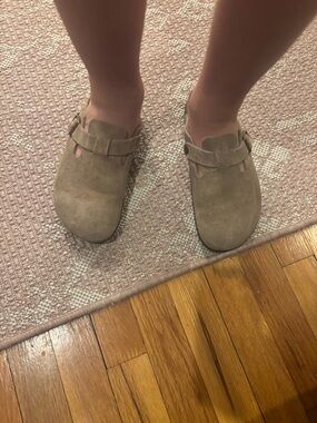 Birkenstock Suede Slip-On Clog in Taupe